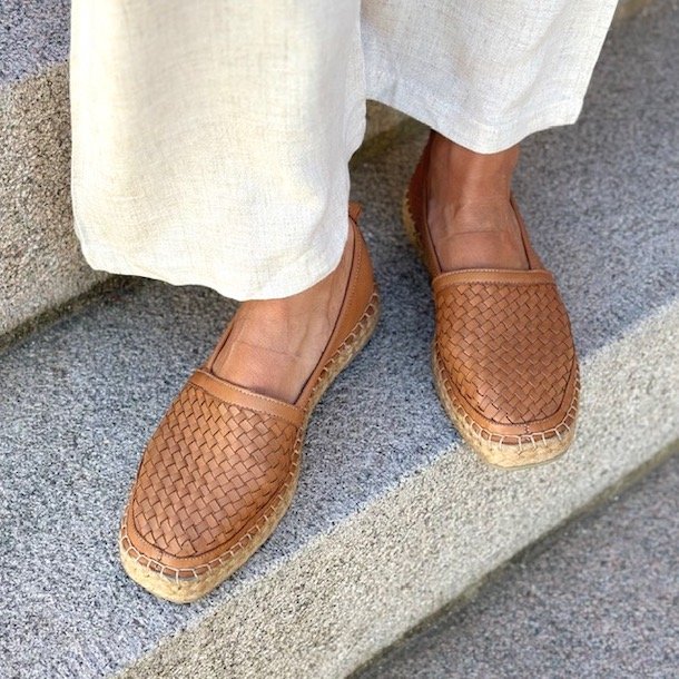  Espadrillos flet cognac skind str. 36-41