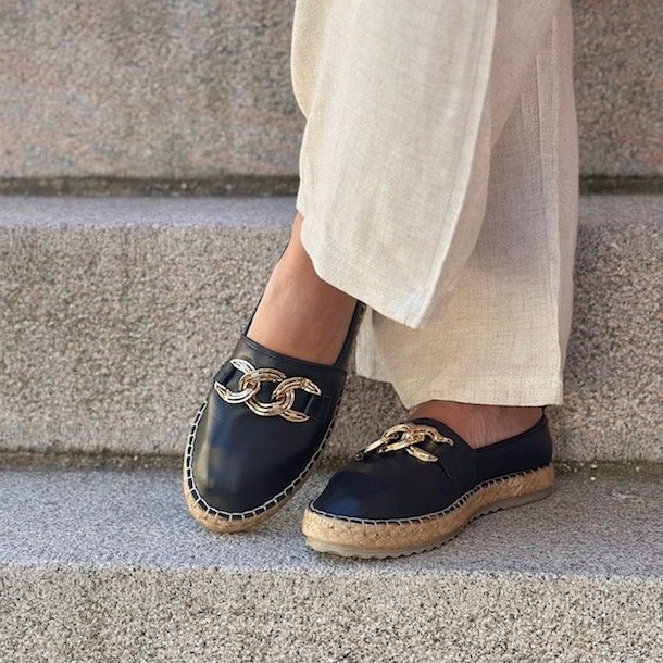 Espadrillos soft CHAIN med bast skind SORT str. 36-41