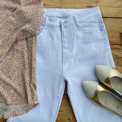 Slim fit Jeans 7/8 hvid stretch str. L-XXXXXL