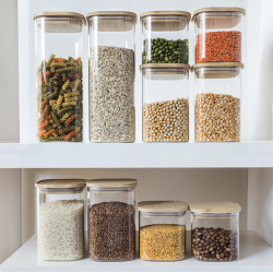 Opbevarings glas med tr� l�g - 10 stk