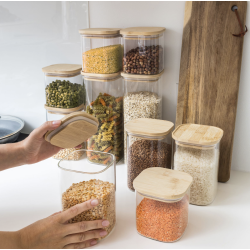 Opbevarings glas med tr� l�g - 10 stk