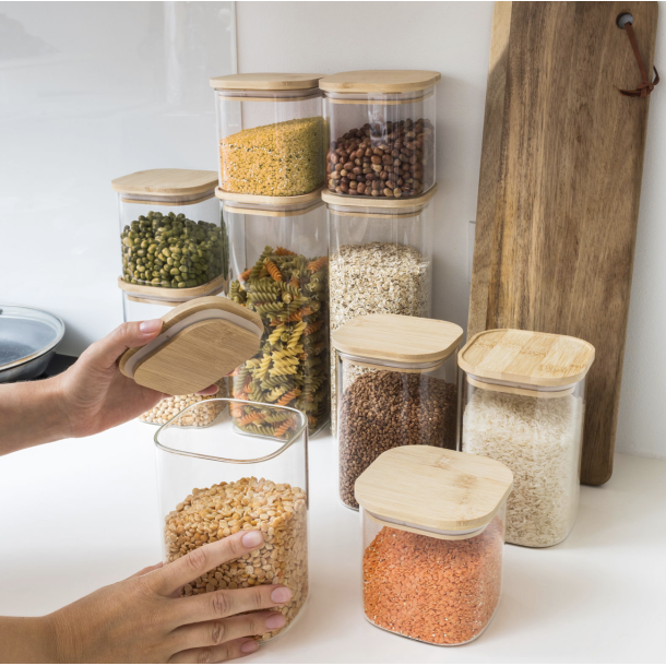 Opbevarings glas med tr� l�g - 10 stk