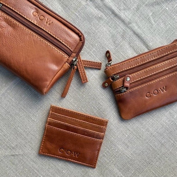 Kortholder Cow skind raw Cognac