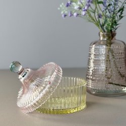 Opbevaringskrukke med striber lysegul glas