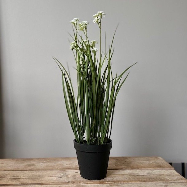 Grs m/blomster i potte H43cm
