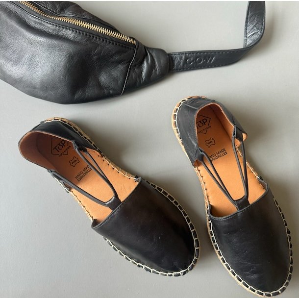 Espadrillos med elastik sort skind str. 36-41 