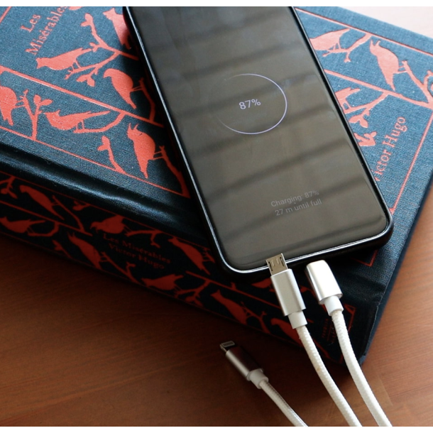 2 meter nylon 3 i 1- USB-C opladerkabel