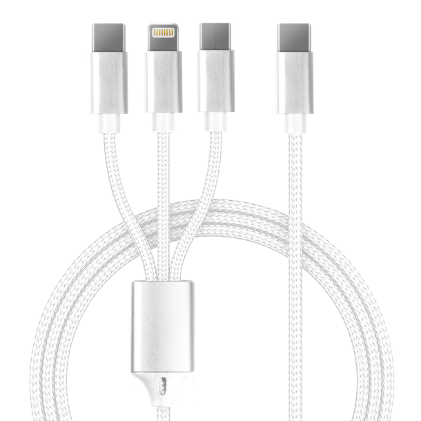 2 meter nylon 3 i 1- USB-C opladerkabel