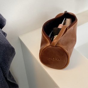 Penalhus/kosmetik pung cow skind raw cognac
