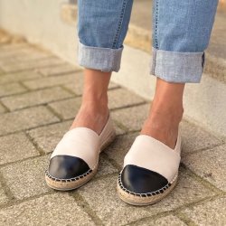 Espadrillos soft med bast skind elfenben/sort str. 36-42