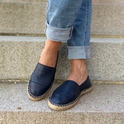 Espadrillos soft med bast skind marine str. 36-42