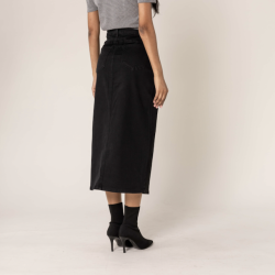 Denim nederdel lang med slids sort denim str 34-44