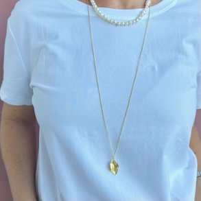 Halskde LEAF 80 cm forgyldt slv