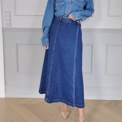 Lang denim nederdel side buttom str xs-xl