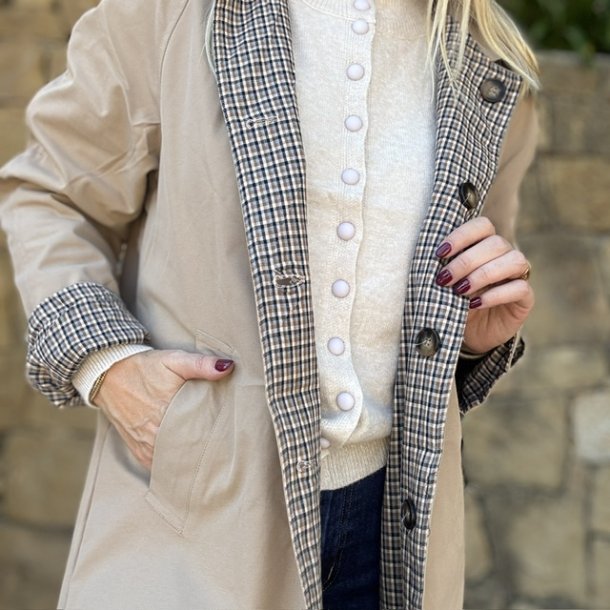 Trenchcoat med ternet foer, Olivia - str. s-xl