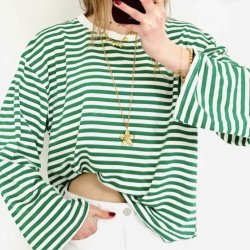 Lang�rmet bluse med striber ONESIZE