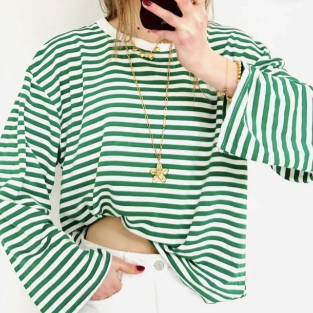 Lang�rmet bluse med striber ONESIZE