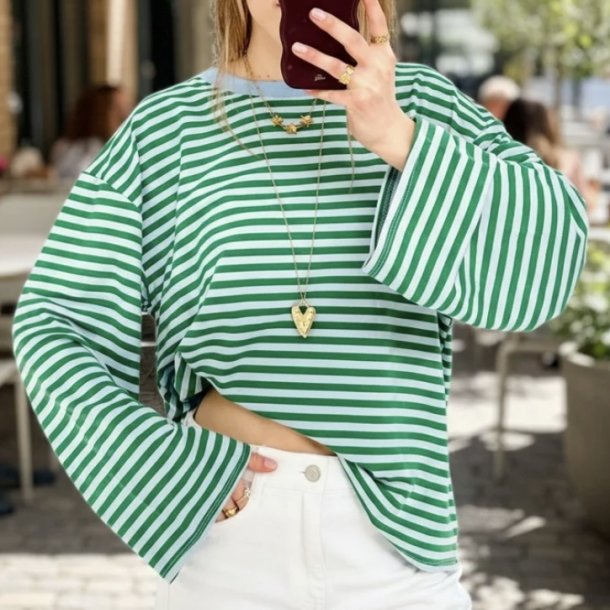 Lang�rmet bluse med striber ONESIZE