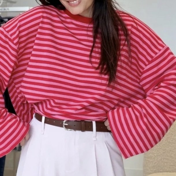 Lang�rmet bluse med striber ONESIZE