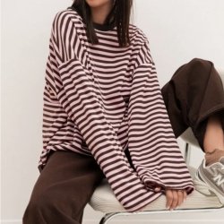 Lang�rmet bluse med striber ONESIZE