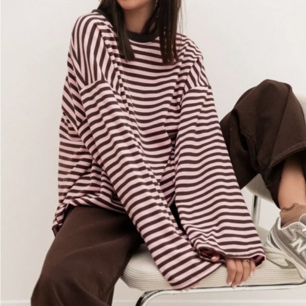 Lang�rmet bluse med striber ONESIZE