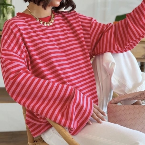 Lang�rmet bluse med striber ONESIZE