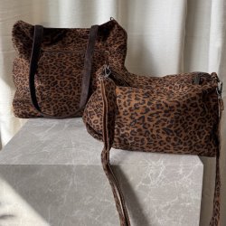Shopper vendbar - 2 i 1 brun/leo