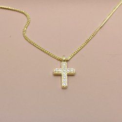 Halskde KRYSTAL kors forgyldt slv