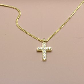 Halskde KRYSTAL kors forgyldt slv