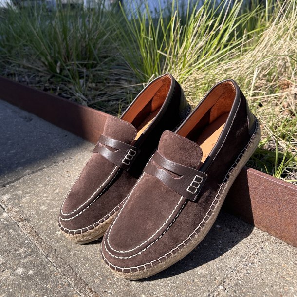 Loafer til m�nd soft med bast ruskind M�RK BRUN str. 40-45