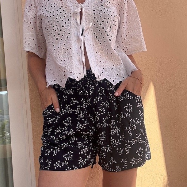 Shorts med smock bomuld str. S-XXL