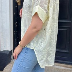 Broderi skjorte bluse loosefit str. XL-XXXL