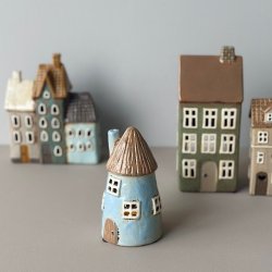 Hus til fyrfadslys lysbl Keramik 