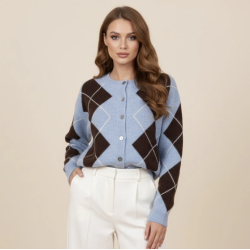 Cardigan argyle uld miks 