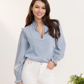 Denim skjorte m. flse bomuld str. S-L