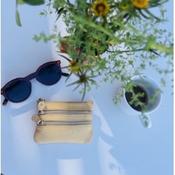 Classic Cow pung med 4 rum - skind lysegul