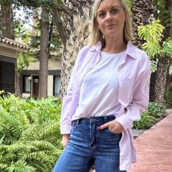 Loosefit skjorte lyserd str. S-XL