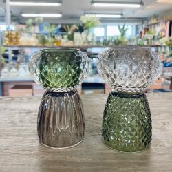 Fyrfadsstage rombe upside down - glas