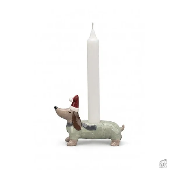Christmas holidays lysestage med gravhund � gr�n, 13 cm