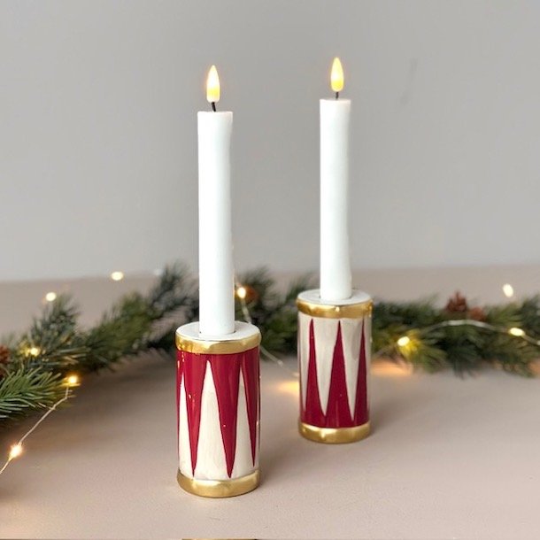 Lysestage/vase tromme D5,5x10cm keramik