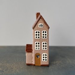 Hus til fyrfadslys beige keramik