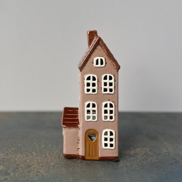 Hus til fyrfadslys beige keramik