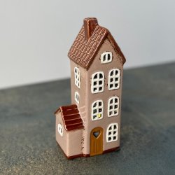 Hus til fyrfadslys beige keramik