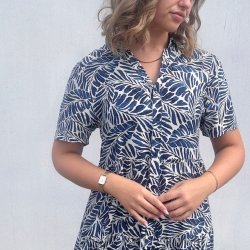 Skjortekjole Emma leaf viskose str. M-4XL