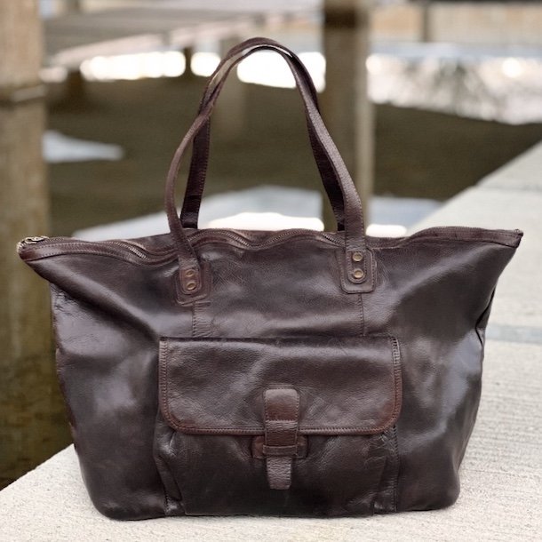 Hollins weekendtaske vasket skind