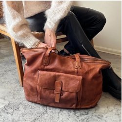 Hollins weekendtaske vasket skind