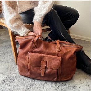 Hollins weekendtaske vasket skind