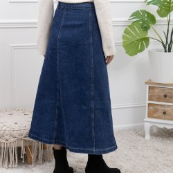 Lang denim nederdel side buttom str xs-xl