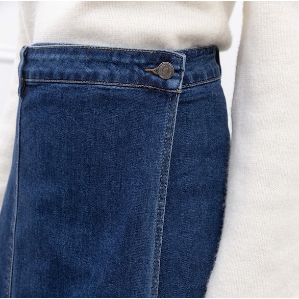 Lang denim nederdel side buttom str xs-xl