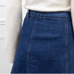 Lang denim nederdel side buttom str xs-xl